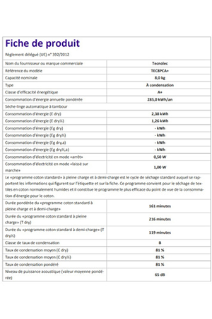 Sèche-linge TECNOLEC TEC8PCA+