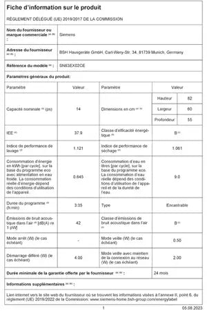 Lave-vaisselle Siemens SN63EX02CE - ENCASTRABLE 60 CM