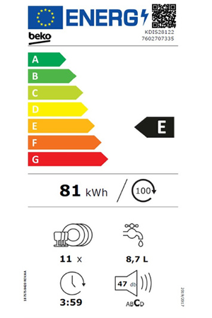 Lave-vaisselle Beko KDIS28122 - ENCASTRABLE 45CM