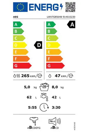 Lave-linge séchant Aeg LWX7G8564B Aeg