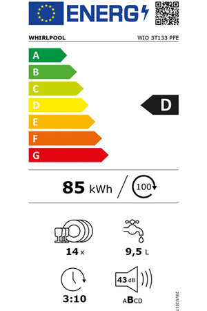 Lave-vaisselle Whirlpool WIO3T133PFE - ENCASTRABLE 60 CM