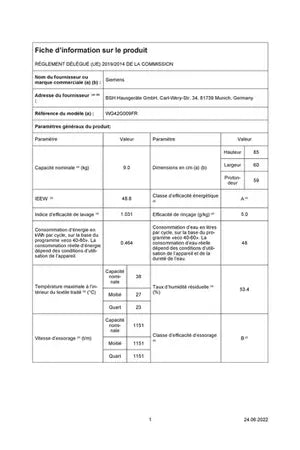 Lave-linge hublot SIEMENS WG42G009FR Siemens